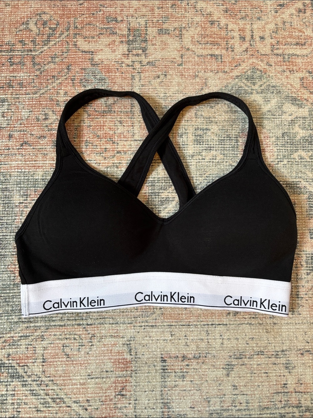 Calvin Klein Black Bralette with White Logo Band Size Medium